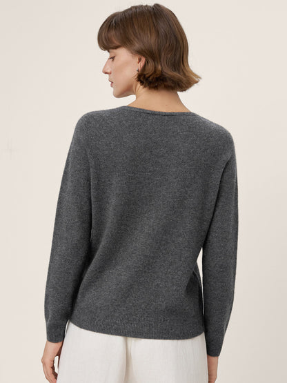 Premium Cashmere Blend Hand-Finished Seamless V-Neck Sweater SURI by LINTICO