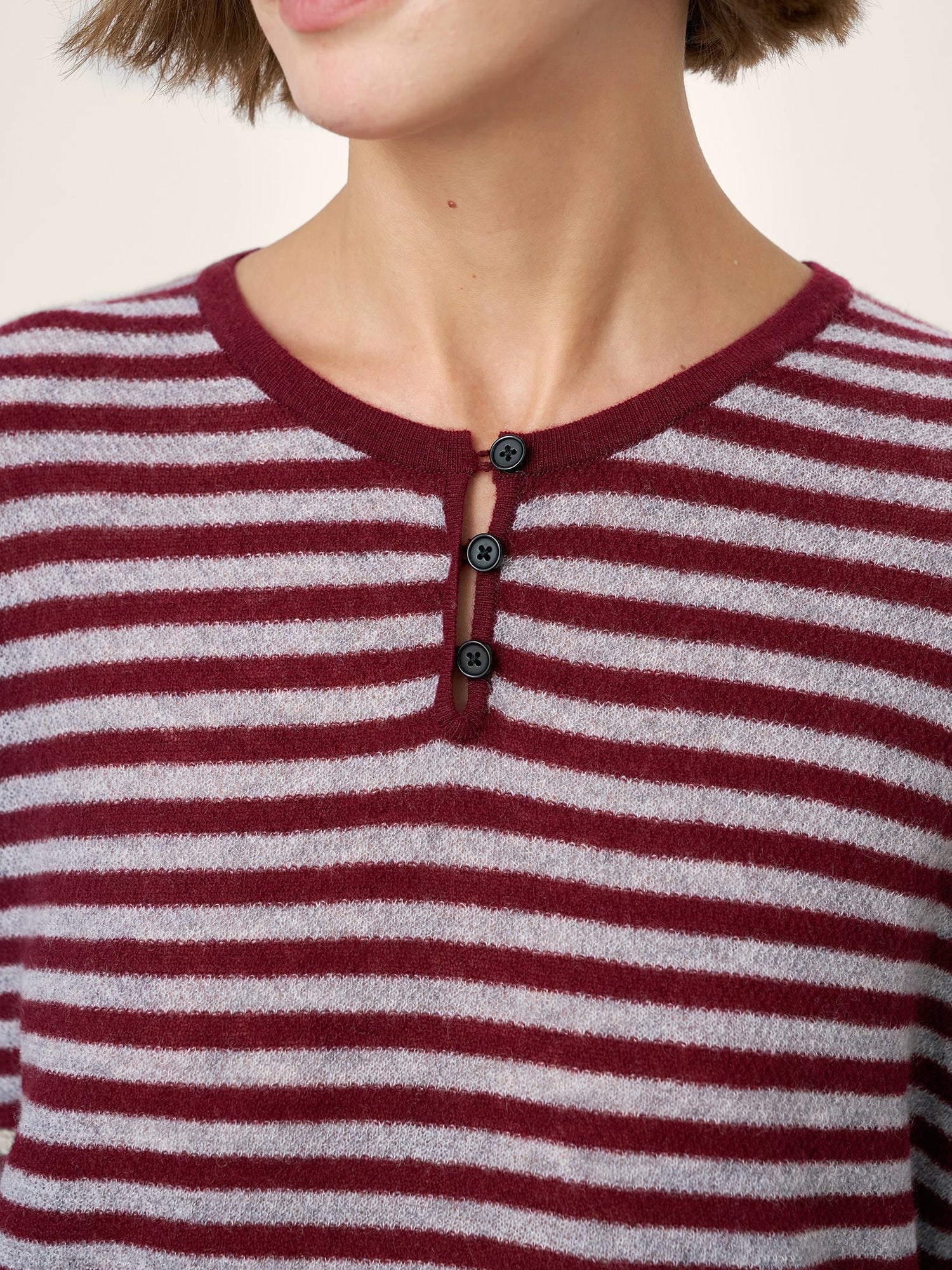 100% Mongolian Cashmere Drop Shoulder Stripe Knit Top RAINA by LINTICO
