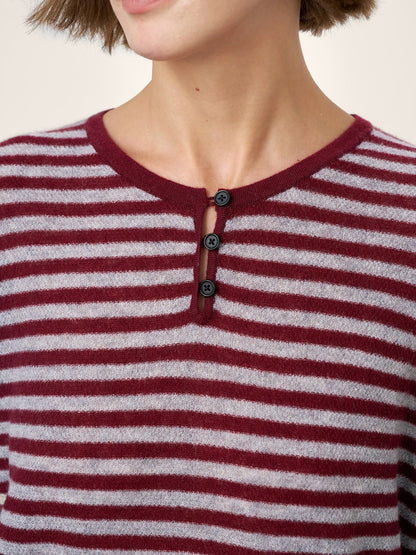 100% Mongolian Cashmere Drop Shoulder Stripe Knit Top RAINA by LINTICO
