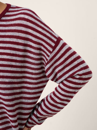 100% Mongolian Cashmere Drop Shoulder Stripe Knit Top RAINA by LINTICO