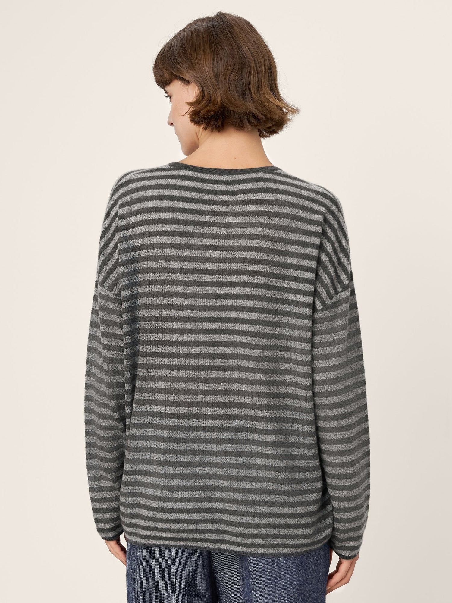 100% Mongolian Cashmere Drop Shoulder Stripe Knit Top RAINA by LINTICO