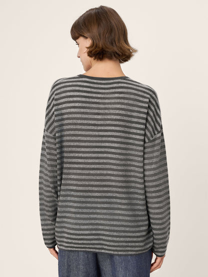 100% Mongolian Cashmere Drop Shoulder Stripe Knit Top RAINA by LINTICO