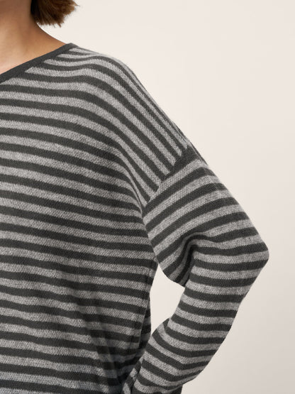 100% Mongolian Cashmere Drop Shoulder Stripe Knit Top RAINA by LINTICO