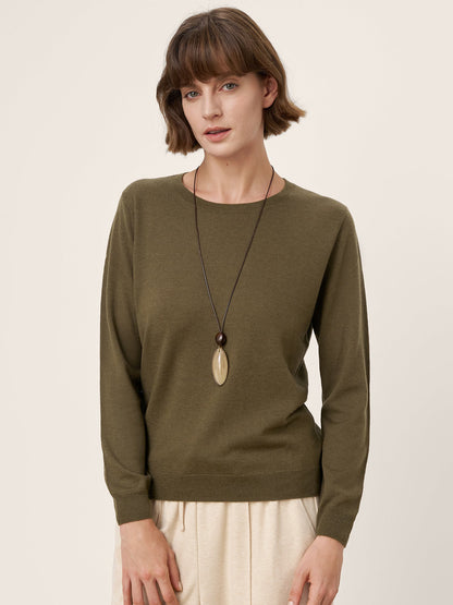 100% Extra-Fine Merino Wool Essential Crew Neck Knit Sweater BRIDGET by LINTICO