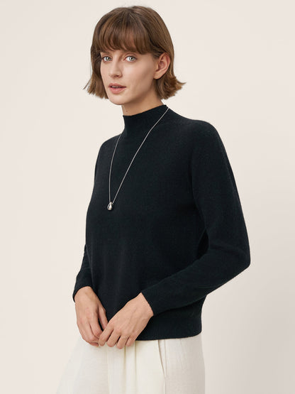 Premium Cashmere Blend Hand-Finished Seamless Mock Neck Ribbed Sweater RHEA by LINTICO