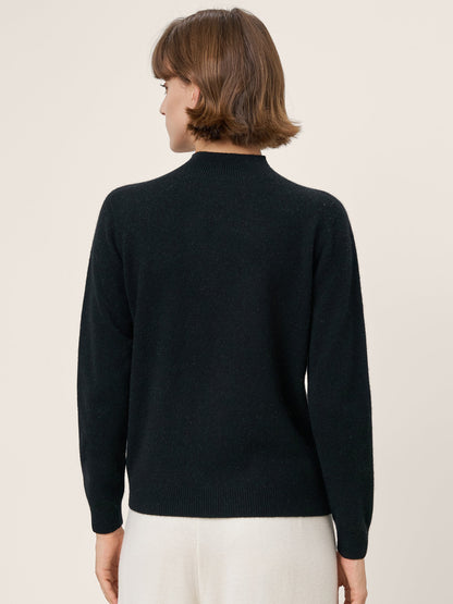 Premium Cashmere Blend Hand-Finished Seamless Mock Neck Ribbed Sweater RHEA by LINTICO