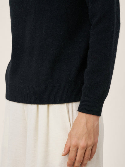 Premium Cashmere Blend Hand-Finished Seamless Mock Neck Ribbed Sweater RHEA by LINTICO