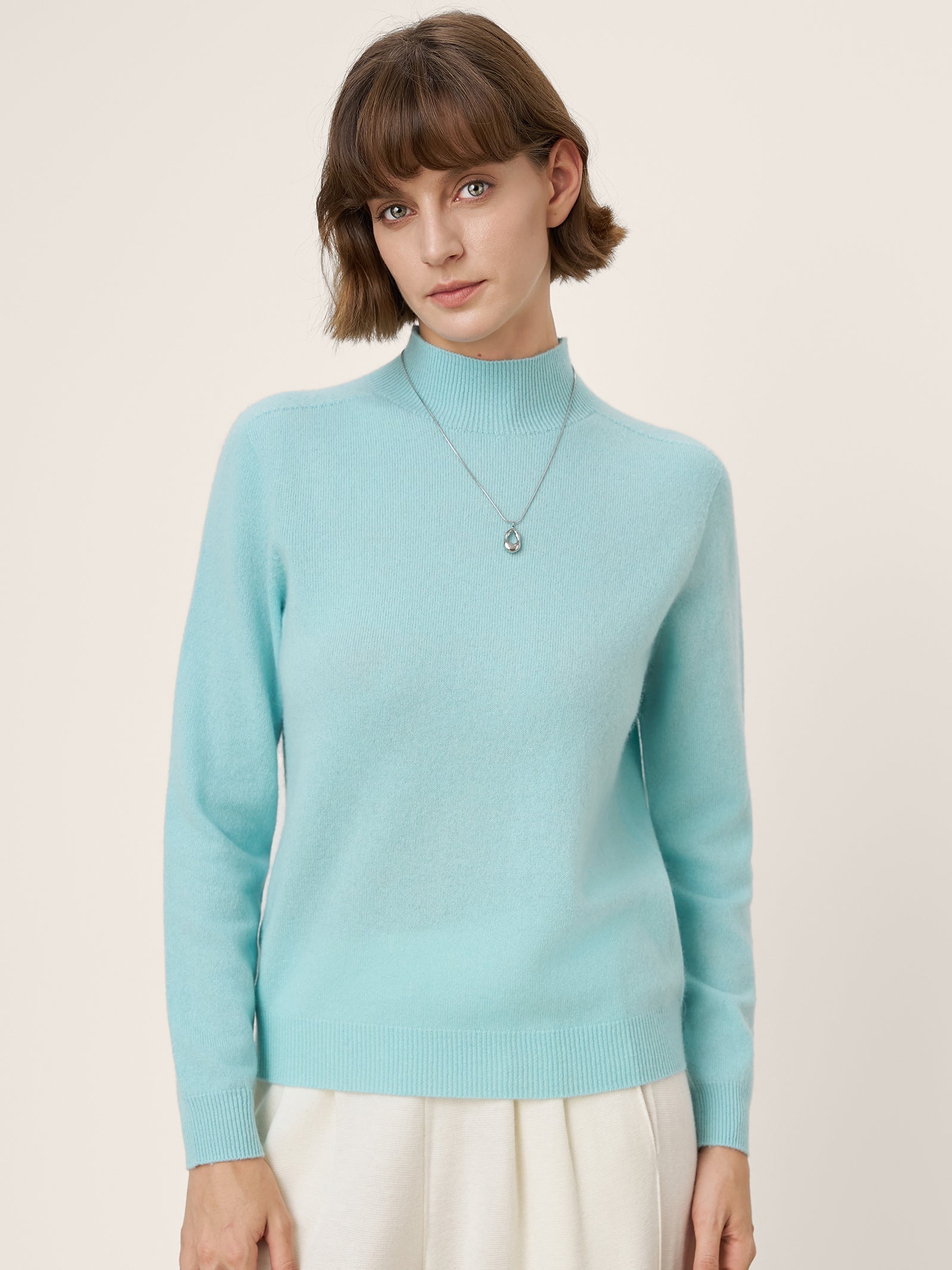 Premium Cashmere Blend Hand-Finished Seamless Mock Neck Ribbed Sweater RHEA by LINTICO