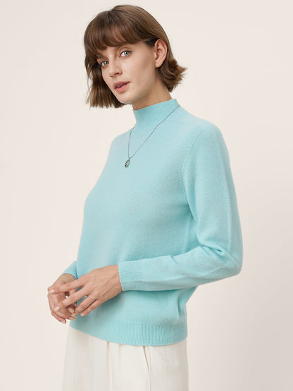 Premium Cashmere Blend Hand-Finished Seamless Mock Neck Ribbed Sweater RHEA by LINTICO