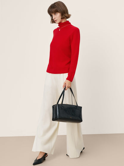 Premium Cashmere Blend Hand-Finished Seamless Turtleneck Knit Top TOVE by LINTICO