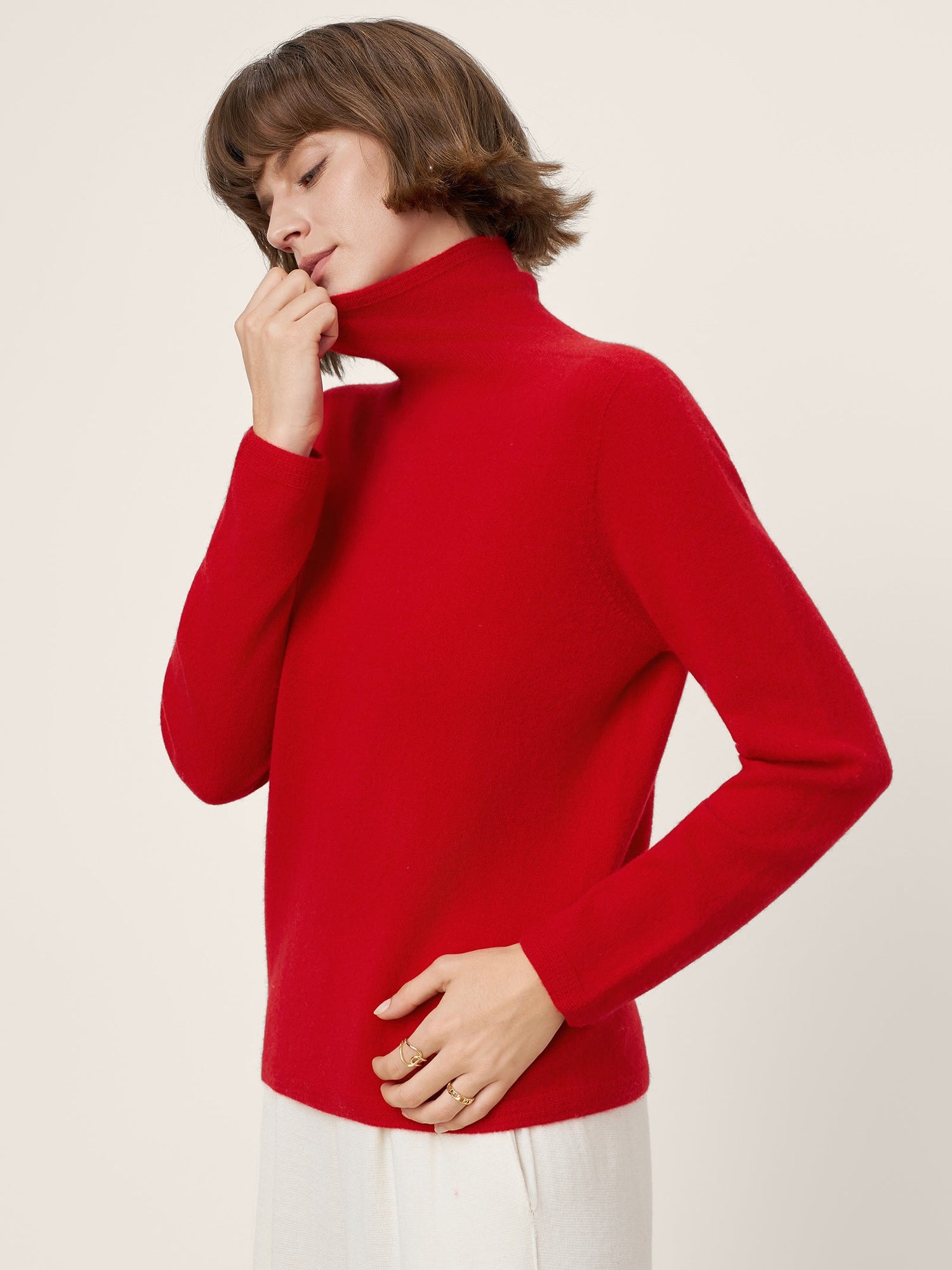 Premium Cashmere Blend Hand-Finished Seamless Turtleneck Knit Top TOVE by LINTICO
