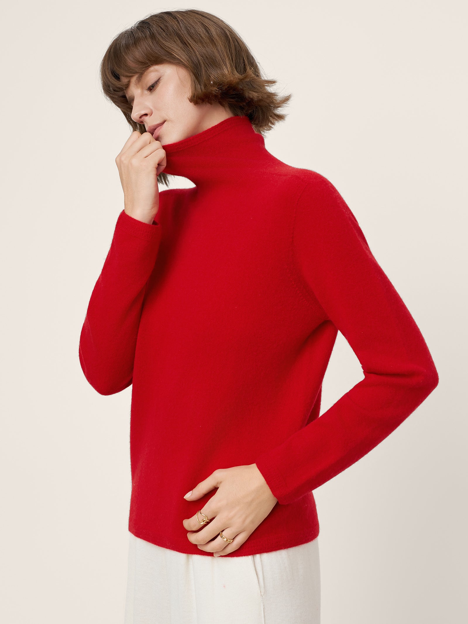 Premium Cashmere Blend Hand-Finished Seamless Turtleneck Knit Top TOVE by LINTICO