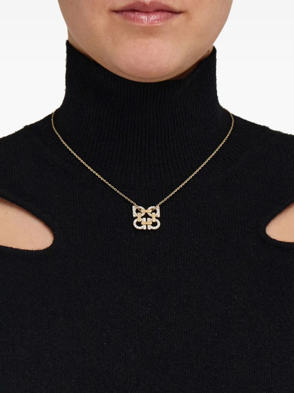 Ferragamo Women Crystal Embellished Four Gancini Pendant Necklace by Luosophy