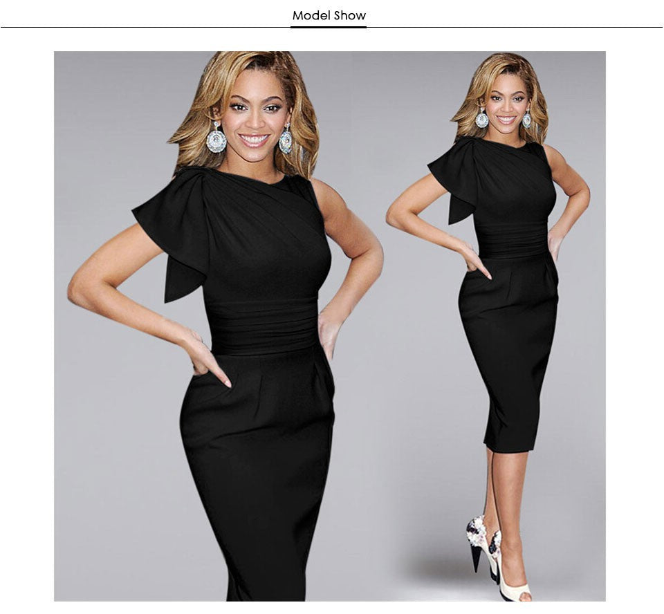Ruffle Sleeve Pleated Slim Pencil Tight Dress Evening Dress by Ragazza