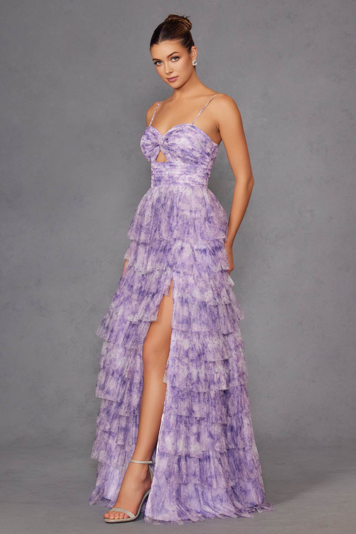 Juliet JT2508A Sweetheart Keyhole Neckline Ruffled Tier Skirt Gown by DiscountDressShop