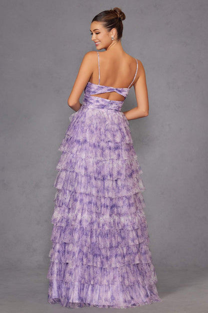 Juliet JT2508A Sweetheart Keyhole Neckline Ruffled Tier Skirt Gown by DiscountDressShop