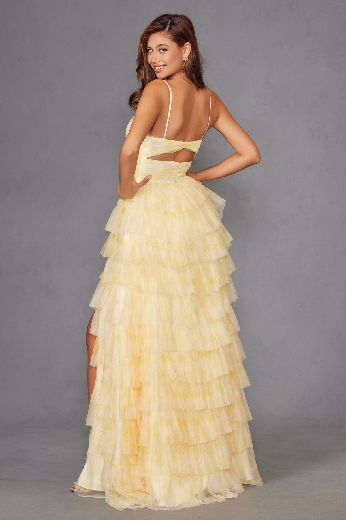 Juliet JT2508A Sweetheart Keyhole Neckline Ruffled Tier Skirt Gown by DiscountDressShop