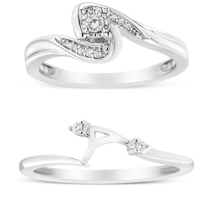 .925 Sterling Silver 1/10 Cttw Diamond Swirl and Bypass Bridal Set Ring and Band (I-J Color, I3 Clarity) - Size 7 by Bids.com