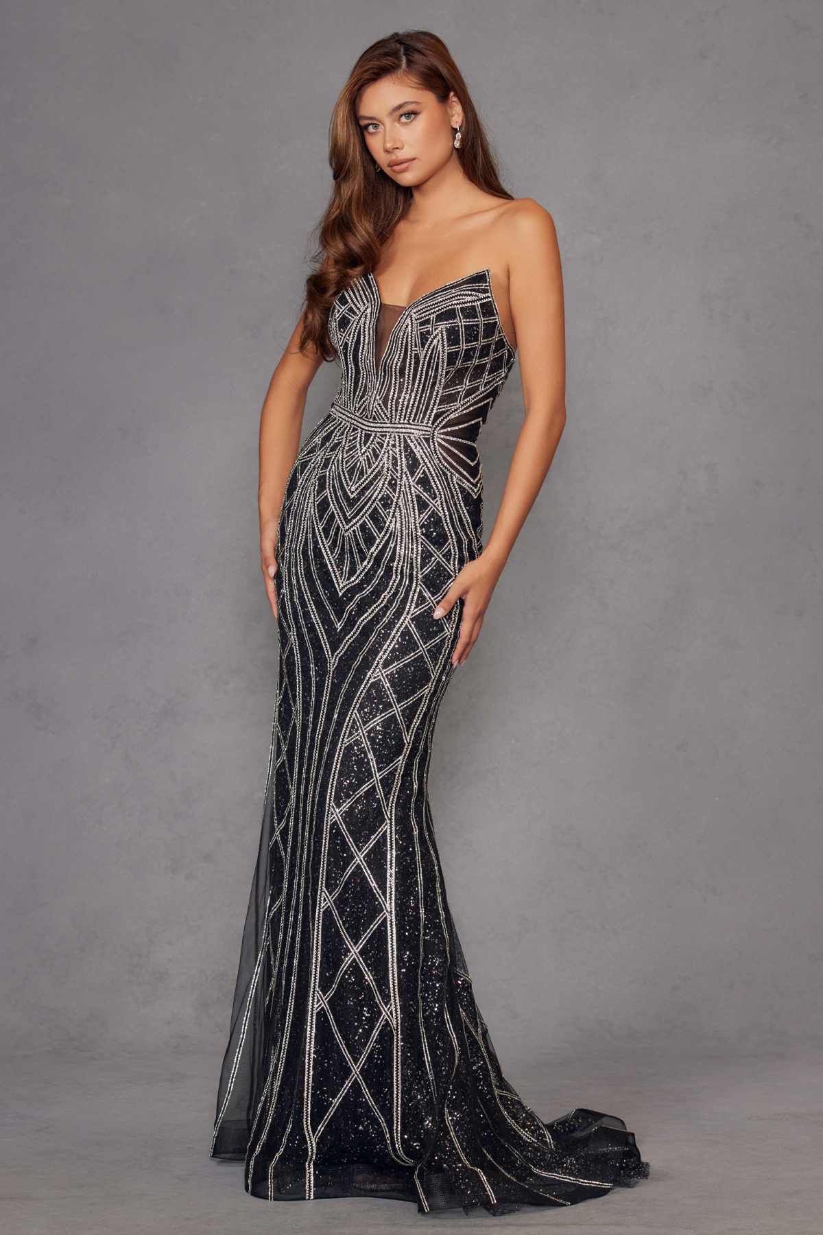 Juliet JT2525L Luxury High End Strapless Fitted Evening Gown by DiscountDressShop