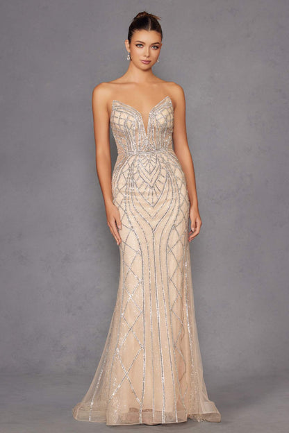 Juliet JT2525L Luxury High End Strapless Fitted Evening Gown by DiscountDressShop