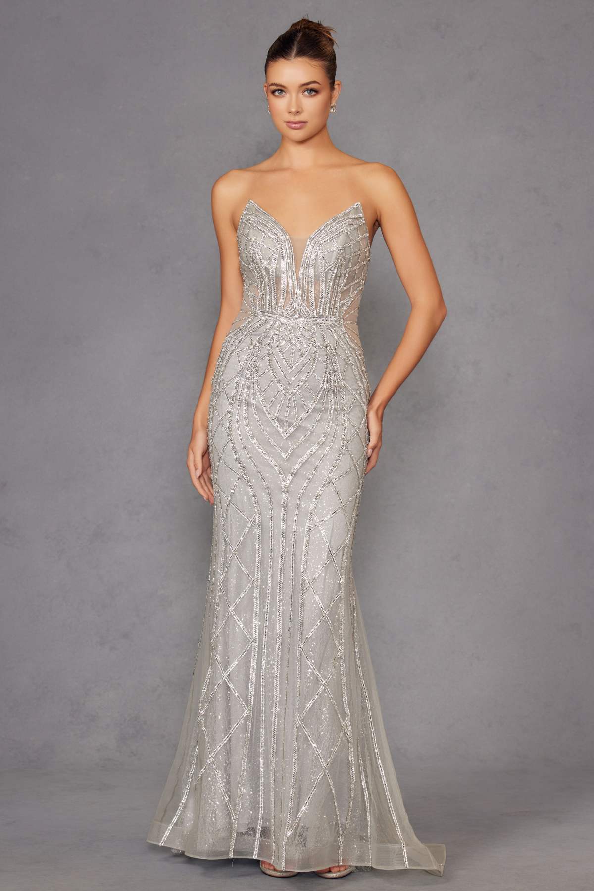 Juliet JT2525L Luxury High End Strapless Fitted Evening Gown by DiscountDressShop