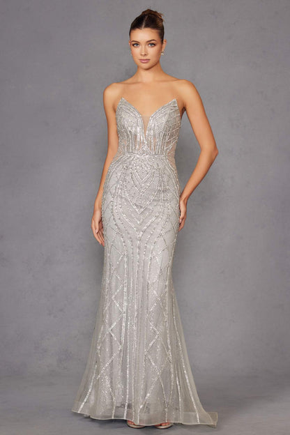 Juliet JT2525L Luxury High End Strapless Fitted Evening Gown by DiscountDressShop
