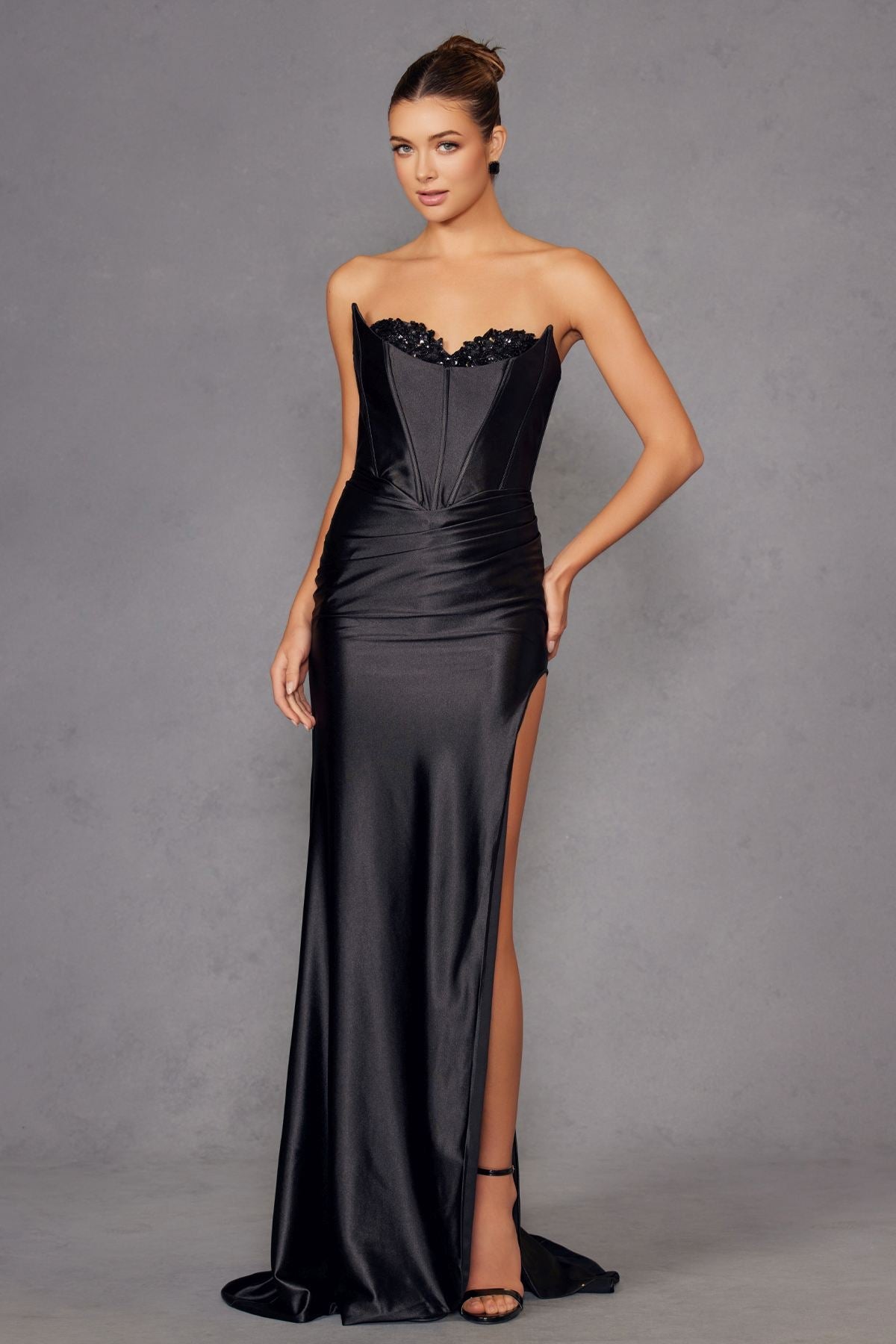 Juliet JT2527L Dress Long Strapless Sweetheart Satin Gown by DiscountDressShop