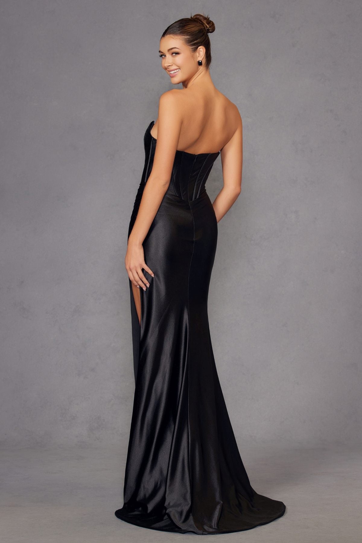 Juliet JT2527L Dress Long Strapless Sweetheart Satin Gown by DiscountDressShop
