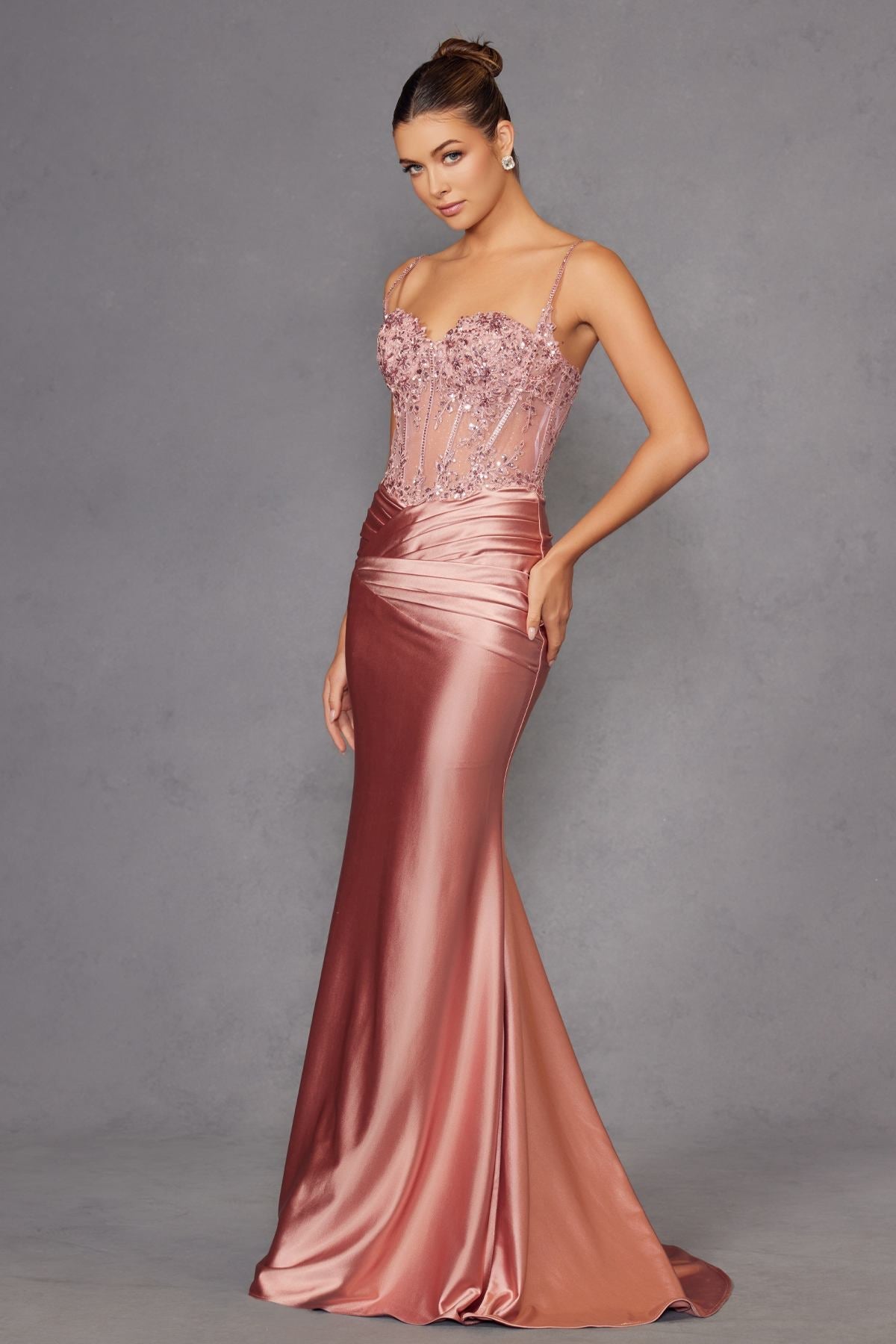 Juliet JT2531K Fitted Bodice Long Satin Sweetheart Prom Gown by DiscountDressShop