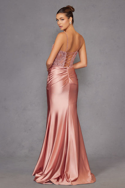 Juliet JT2531K Fitted Bodice Long Satin Sweetheart Prom Gown by DiscountDressShop