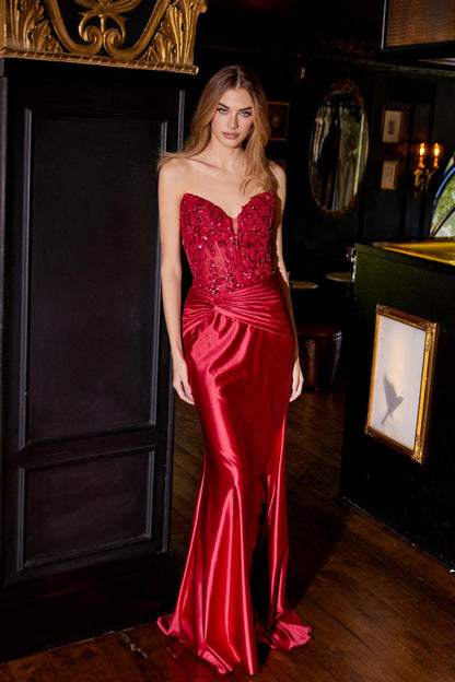 Juliet JT2534K Strapless Sweetheart Boned Corset Satin Prom Gown by DiscountDressShop