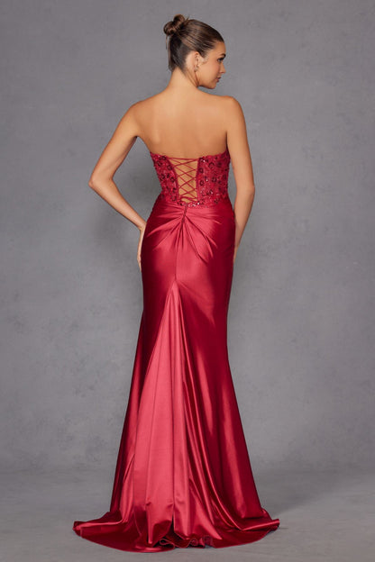 Juliet JT2534K Strapless Sweetheart Boned Corset Satin Prom Gown by DiscountDressShop