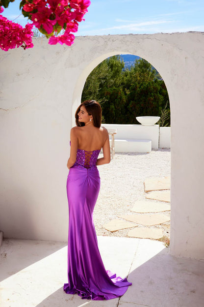 Juliet JT2534K Strapless Sweetheart Boned Corset Satin Prom Gown by DiscountDressShop