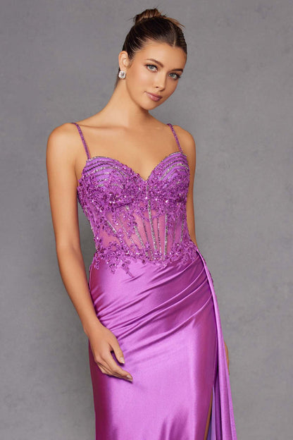 Juliet JT2535K Long Fitted Boned Corset Sweetheart Neck Side Slit Gown by DiscountDressShop