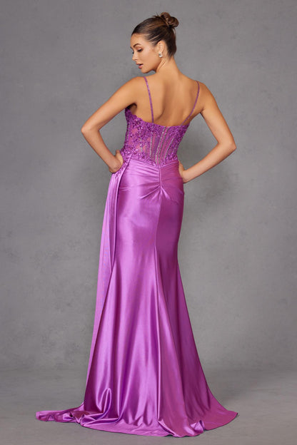 Juliet JT2535K Long Fitted Boned Corset Sweetheart Neck Side Slit Gown by DiscountDressShop