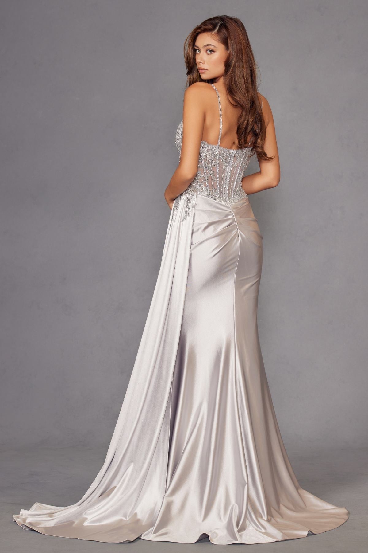 Juliet JT2535K Long Fitted Boned Corset Sweetheart Neck Side Slit Gown by DiscountDressShop