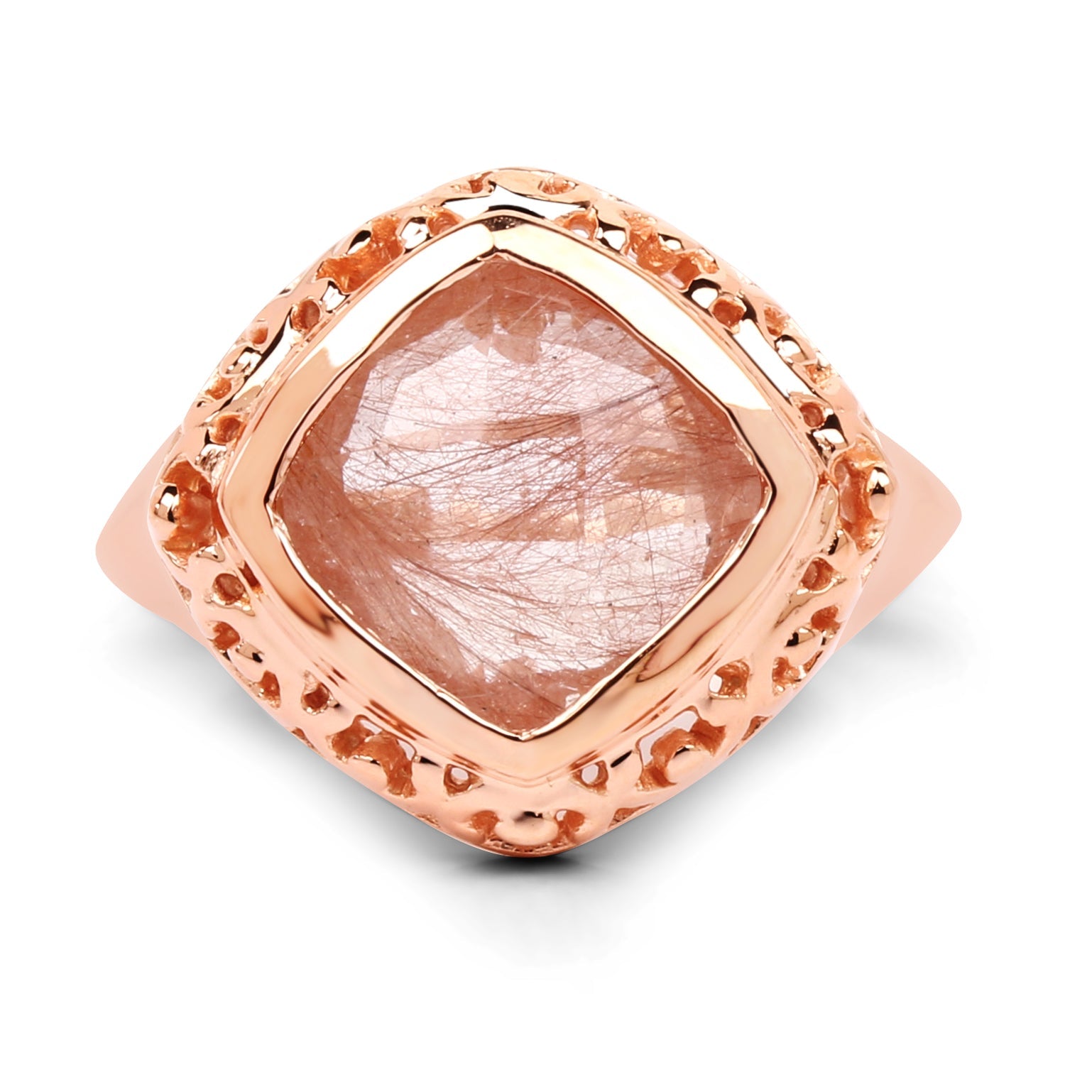 14K Rose Gold Plated 3.25 Carat Genuine Pink Rutile .925 Sterling Silver Ring by Bids.com