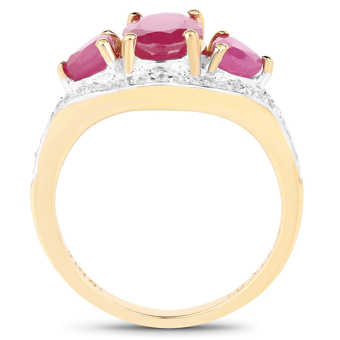 14K Yellow Gold Plated 2.49 Carat Genuine Glass Filled Ruby and White Topaz .925 Sterling Silver Ring by Bids.com