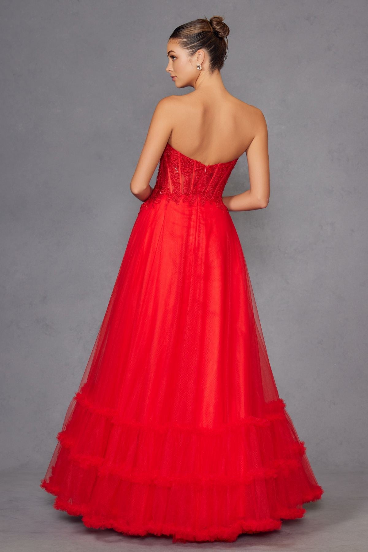 Juliet JT2561S Strapless Sweetheart Keyhole Bodice Tulle A-Line Gown by DiscountDressShop