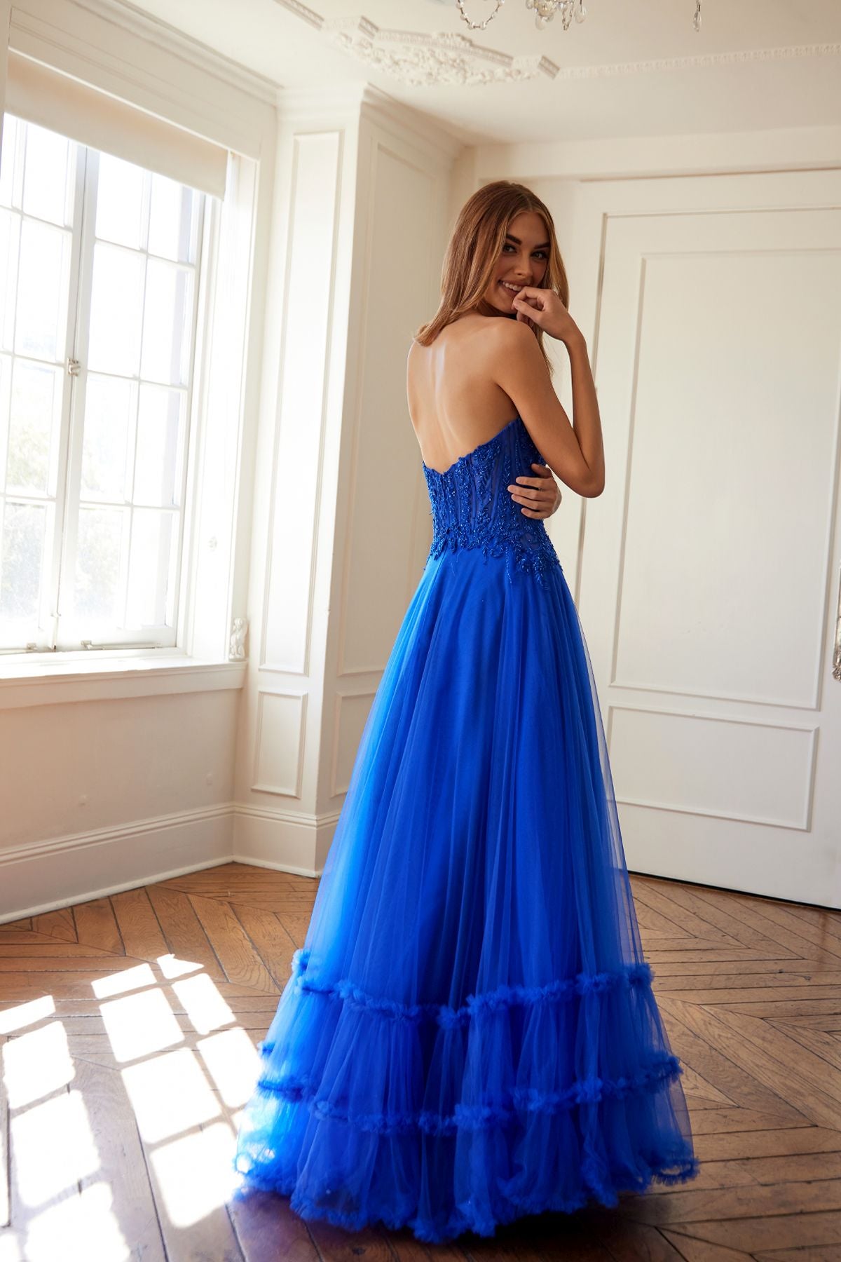 Juliet JT2561S Strapless Sweetheart Keyhole Bodice Tulle A-Line Gown by DiscountDressShop