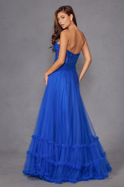 Juliet JT2561S Strapless Sweetheart Keyhole Bodice Tulle A-Line Gown by DiscountDressShop