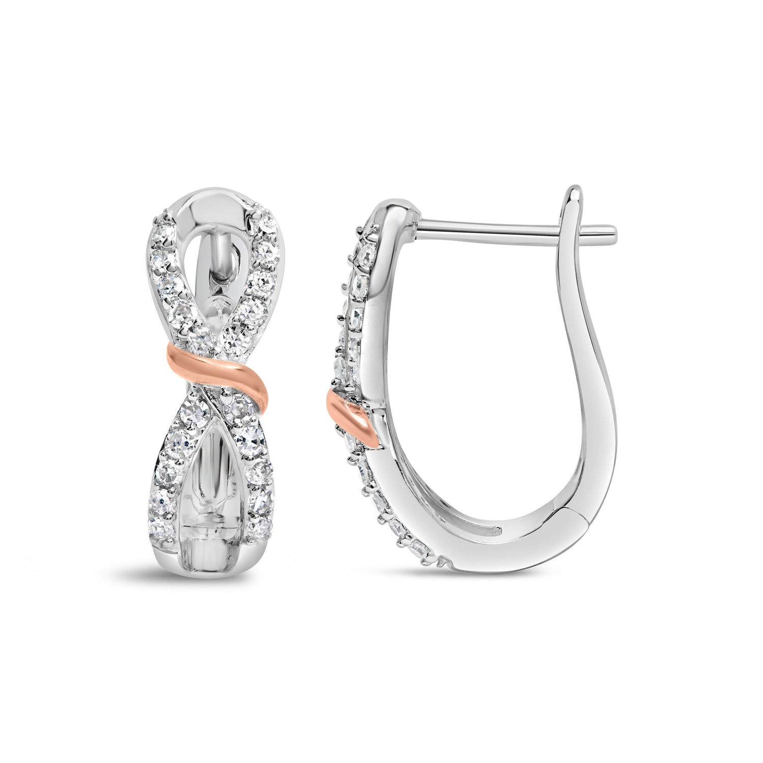 10K White and Rose Gold 1/3 Cttw Diamond Infinite and Ribbon Hoop Earrings (H-I Color, I1-I2 Clarity) by Bids.com