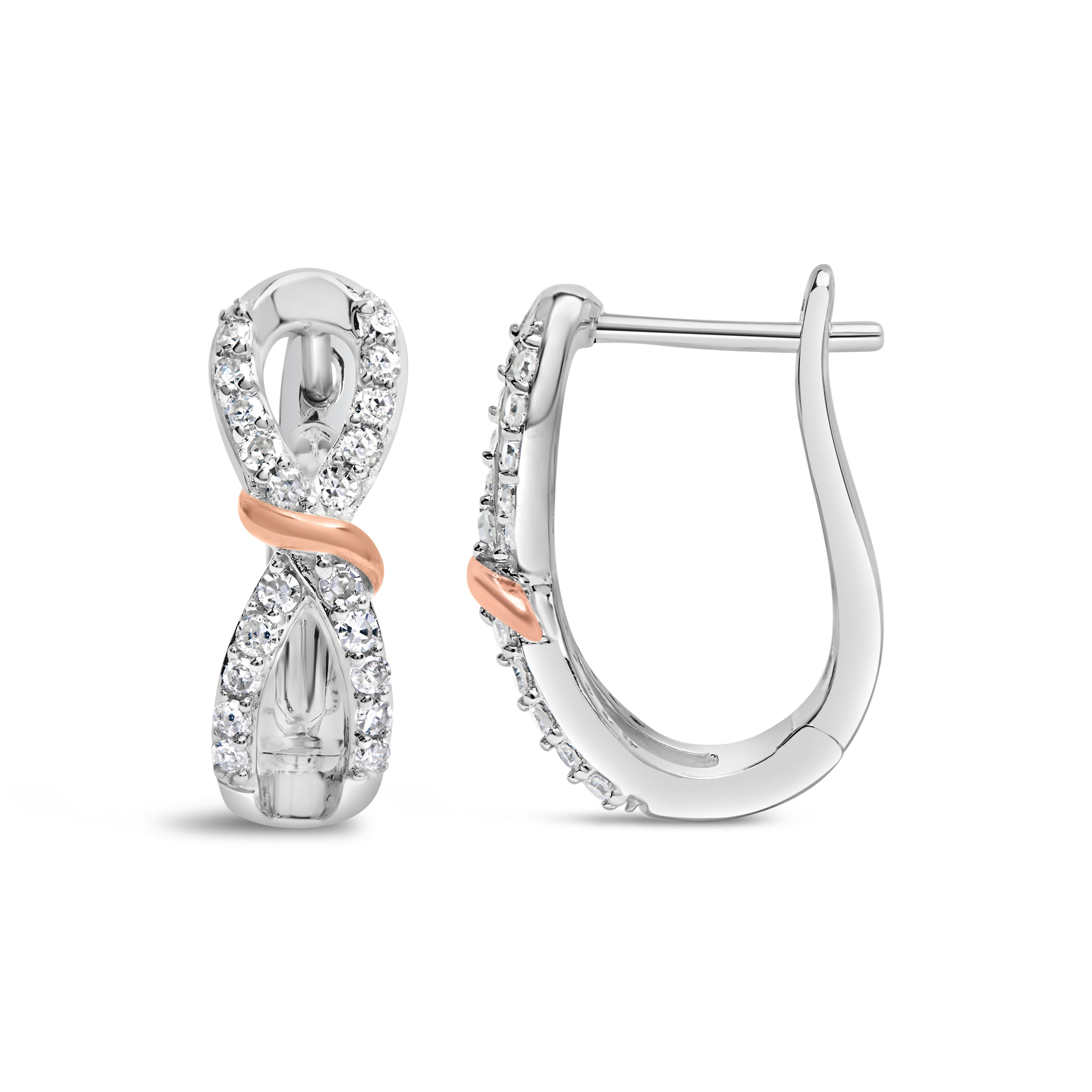 10K White and Rose Gold 1/3 Cttw Diamond Infinite and Ribbon Hoop Earrings (H-I Color, I1-I2 Clarity) by Bids.com