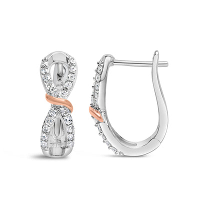 10K White and Rose Gold 1/3 Cttw Diamond Infinite and Ribbon Hoop Earrings (H-I Color, I1-I2 Clarity) by Bids.com
