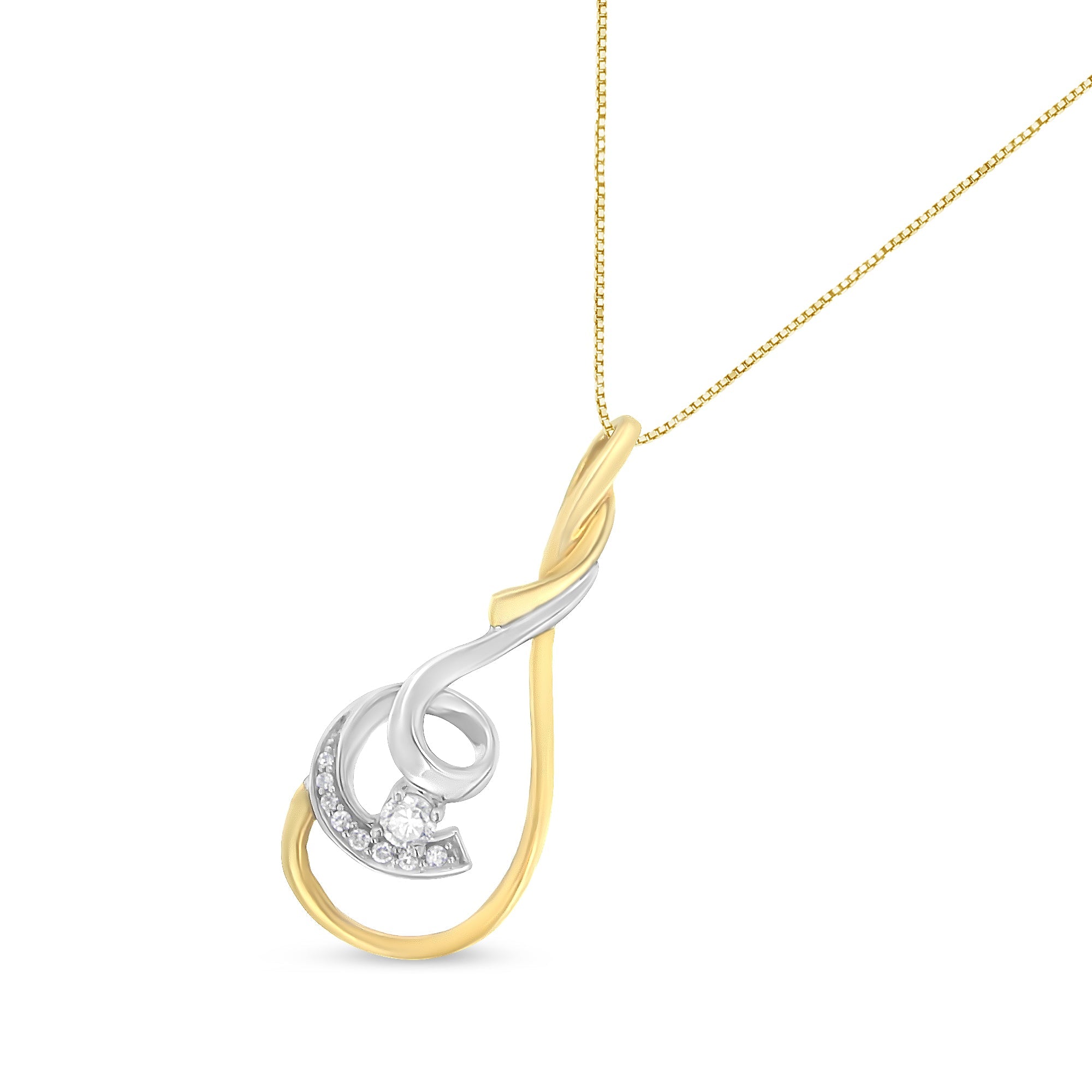 Espira 10K Two-Tone Yellow &amp; White 1/6 Cttw Brilliant-Cut Diamond Layered Spiral 18" Pendant Necklace (H-I Color, I2-I3 Clarity) by Bids.com
