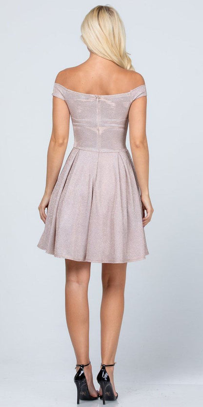 CLEARANCE - La Scala 25759 Short Off the Shoulder Skater Dress Glitter Jacquard (Size S) by DiscountDressShop