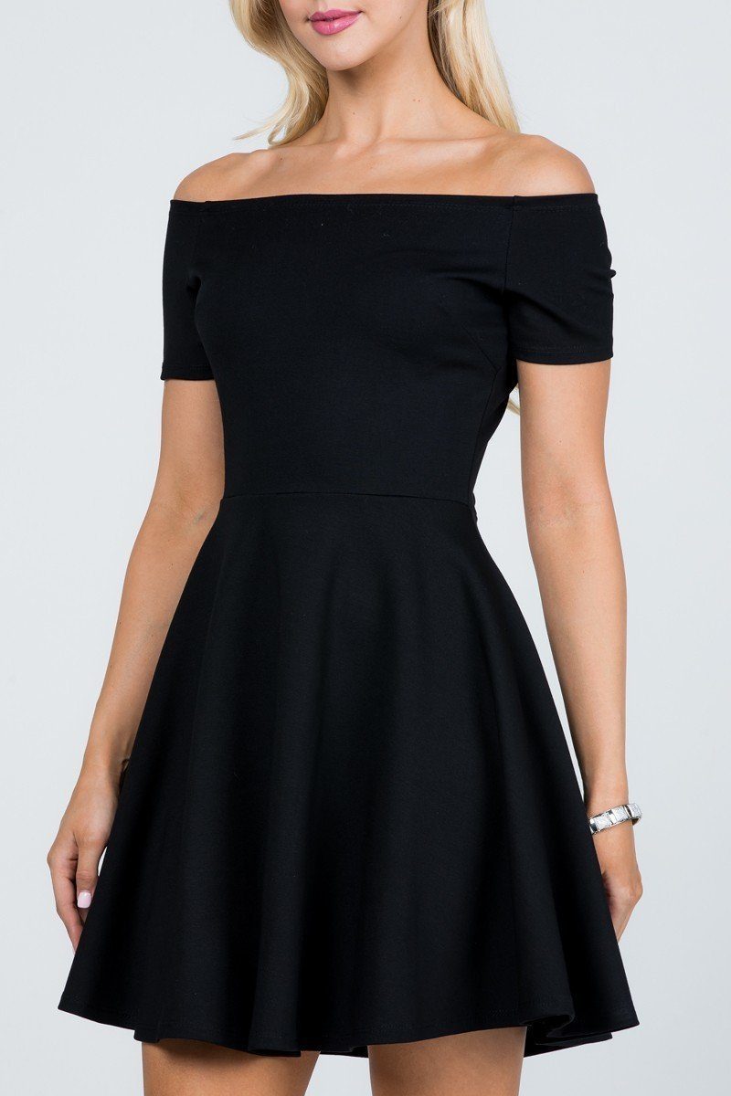 CLEARANCE - La Scala 25795 Off the Shoulder Short Sleeve Skater Dress (Size M) by DiscountDressShop