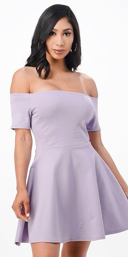 CLEARANCE - La Scala 25795 Off the Shoulder Short Sleeve Skater Dress (Size M) by DiscountDressShop