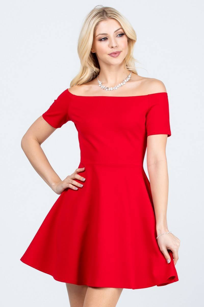 CLEARANCE - La Scala 25795 Off the Shoulder Short Sleeve Skater Dress (Size M) by DiscountDressShop