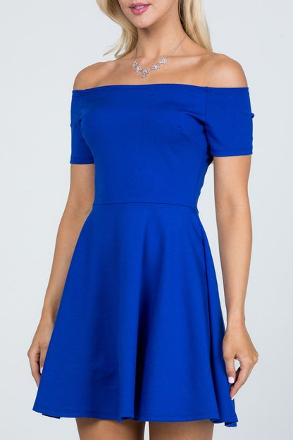 CLEARANCE - La Scala 25795 Off the Shoulder Short Sleeve Skater Dress (Size M) by DiscountDressShop